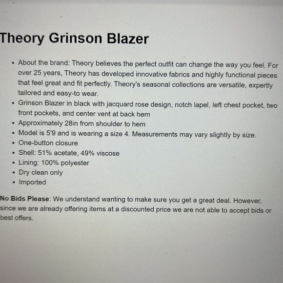 Theory Grinson Blazer Black Jacquard Size 0 OVERSIZED - Picture 14 of 14